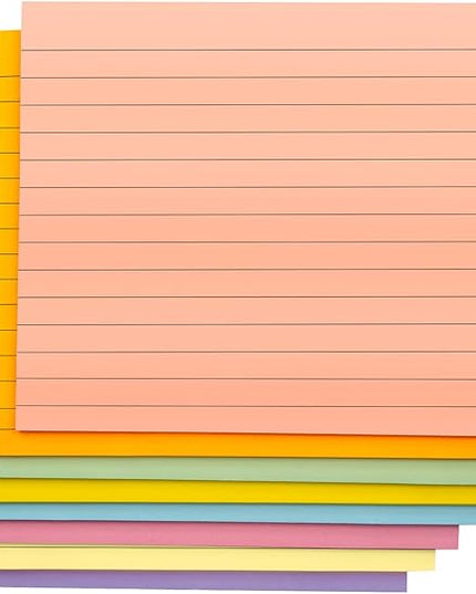 Lined Lined Self Stick 6 x 8 in Post,8 Pack Large Ruled Post Stickies,Ruled Stickies Super Sticking Power Memo Pads Strong Adhesive,Sticky Notes with Lines for Home,Office,School,50 Sheets/pad