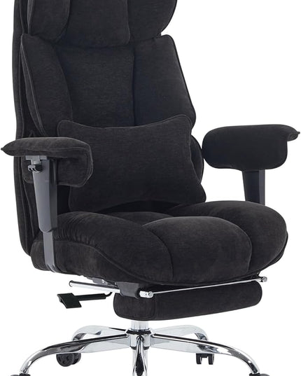 Efomao Executive Office Chair, Soft-Cushioned Computer Chair with Foot Rest, Fabric Home Office Desk Chairs, Big and Tall Office Chairs, Black