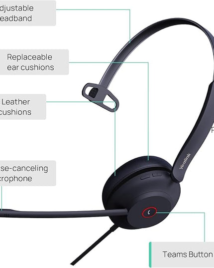 Yealink UH37 Professional USB Headset with Microphone for PC Laptop Noise Cancelling & Volume Control VoIP Skype Online Conference(USB-A)