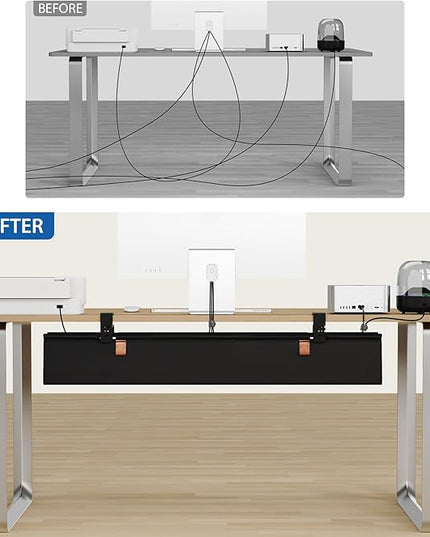Zilink No Drill Under Desk Cable Management Tray 40" Cord Organizer for Table Clamp/Screw Mount Cable Management Under Desk Waterproof Fabric Cable Management Tray for Office, Home