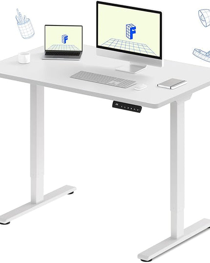 FLEXISPOT E3 Dual Motor Electric Standing Desk 48 x 24 Sit Stand Up Desk, Holds 220 lbs, Adjustable Height w/ Memory Presets, One-Piece White Desktop & White Frame, Ships in 2 Boxes