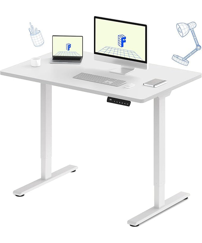 FLEXISPOT E3 Dual Motor Electric Standing Desk 48 x 24 Sit Stand Up Desk, Holds 220 lbs, Adjustable Height w/ Memory Presets, One-Piece White Desktop & White Frame, Ships in 2 Boxes