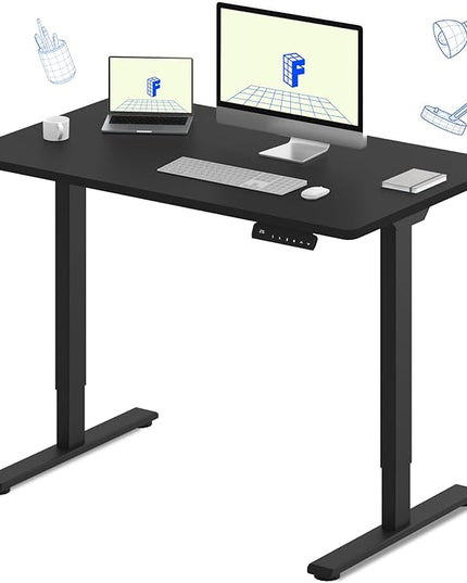 FLEXISPOT E3 Dual Motor Electric Standing Desk 48x30 Inch Whole-Piece Board Height Adjustable Desk Electric Sit Stand Desk (Black Frame + Black Desktop, 2 Packages)