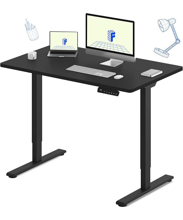 FLEXISPOT E3 Dual Motor Electric Standing Desk 48x30 Inch Whole-Piece Board Height Adjustable Desk Electric Sit Stand Desk (Black Frame + Black Desktop, 2 Packages)