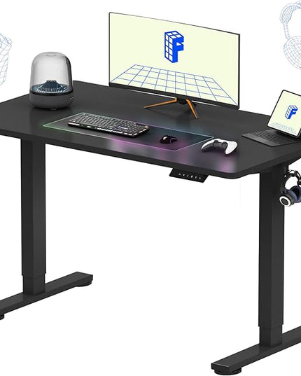 FLEXISPOT EN1 One-Piece Standing Desk, 48"x24" Seamless Desktop Electric Height Adjustable Desk for Home Office, Multi-Monitor Setups & Easy Assembly, Black (Black Frame)