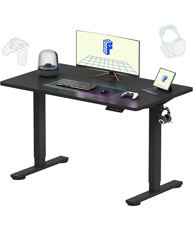 FLEXISPOT EN1 One-Piece Standing Desk, 48"x24" Seamless Desktop Electric Height Adjustable Desk for Home Office, Multi-Monitor Setups & Easy Assembly, Black (Black Frame)
