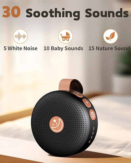 Mini Sound Machine Portable Baby White Noise Machine Brown Noise Machine 30 Soothing Sounds for Kids Adults Auto-Off Timer 32 Volume Levels Battery Sleep Machine for Home Office Privacy (Black)