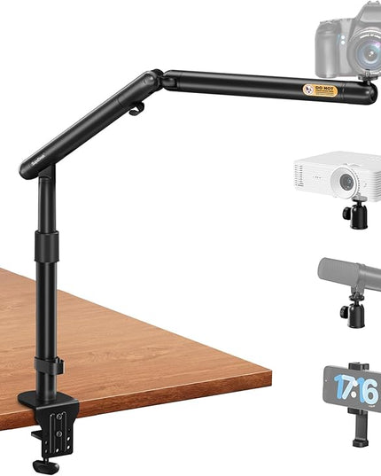 Overhead Camera Mount, Adjustable Desk Mount with Flexible Aluminum Spring Arm, 360° Ball Head, 1/4" 3/8" Screw & Phone Clamp for DSLR Cameras, Light, Heavy Microphones, and Smartphones