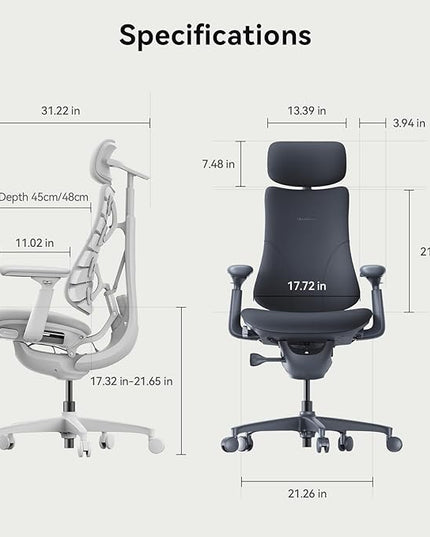 LiberNovo Dynamic Ergonomic Office Chair - Comfy Adjustable Desk Chair with Adaptive Lumbar Support, 160° Recline & Built-in Spine Stretch for Back Comfort, Home Office Long Hours Use, Black+48cm