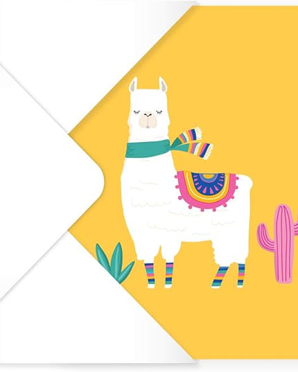 Llama Note Cards / 24 Adorable Animal All Occasion Greeting Cards With White Envelopes / 3 1/2" x 4 7/8" Desert Birthday Party Cards / Alpaca Thank You Note Card Set / 6 Cinco De Mayo Fiesta Designs