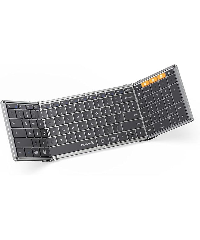 ProtoArc Foldable Bluetooth Keyboard, XK01 Folding Wireless Portable Keyboard with Numeric Keypad, Full-Size Travel Keyboards for iPad Tablet Smartphone Laptop PC Windows iOS Android, Space Gray