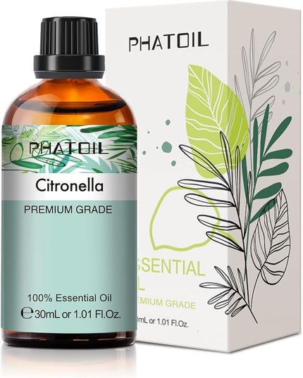 Citronella Essential Oil 1.01fl.oz/30ml, PHATOIL Premium Citronella Oils Long Lasting Scents for Aromatherapy, Diffuser, DIY Soap and Candle Making