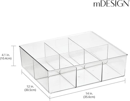 mDesign Plastic 6 Compartment Dresser Drawer Divided Organizer Bin for Scarves, Socks, Bras, Hair Ties, Belts, Underwear - Closet Shelf Storage Organization, Lumiere Collection, Clear