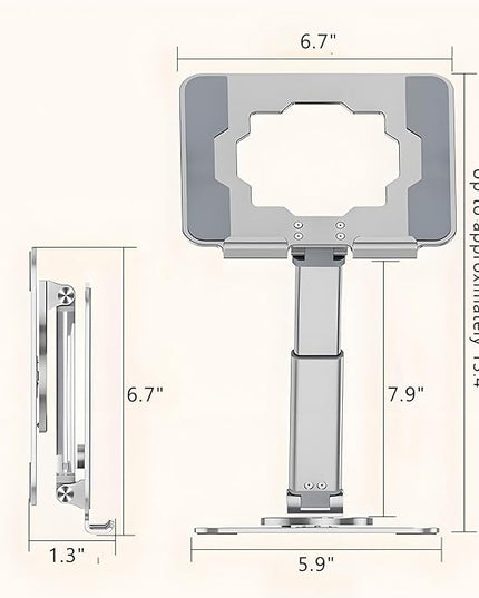 GuaziV 360° Rotating Tablet Stand - Adjustable iPad Tablet Holder for Desk, Foldable iPad Swivel Stand for Home & Office (Polished Silver)