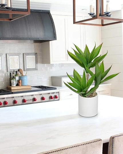 Hollyone Large Artificial Agave Plants Fake Three-Head Agave Succulents Plant Potted 17" Faux Plant in White Pot Succulent Aloe Vera Plants Indoor for Desk Modern Home Decor