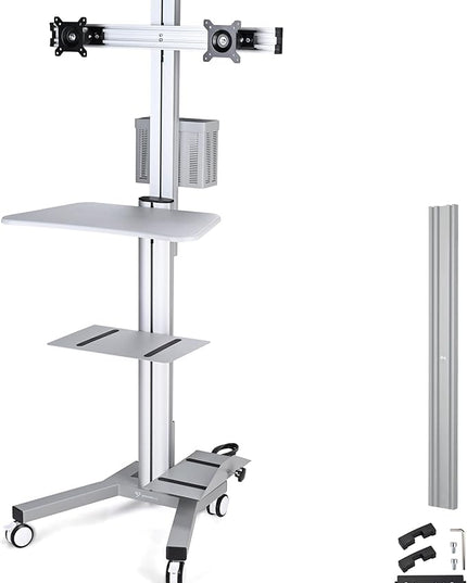 Yescom Mobile PC Stand Workstation with 2 Poles Dual Monitor Mount for 32" Screen Sliver