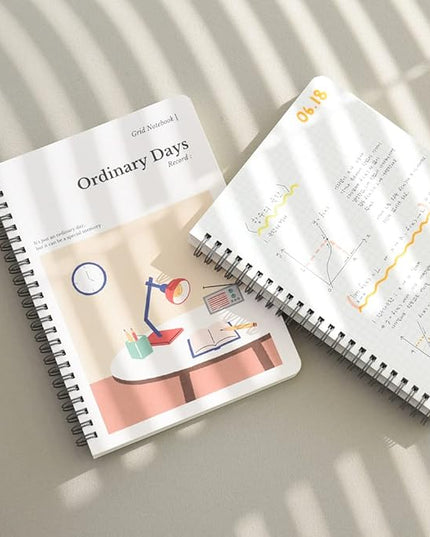 Monolike Ordinary days A5 Grid Spiral Notebook, Study room - Hardcover 5.83 x 8.27inch 128 Page,120GSM Thick paper