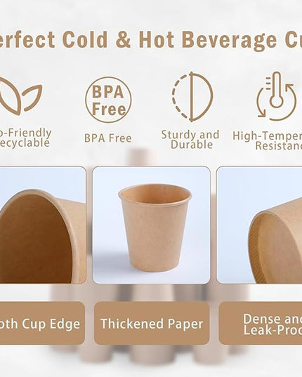 Lamosi 100 Count 3 oz Kraft Paper Cups, Disposable Paper Coffee Cups, 3 Ounce Drinking Cups, Water Cups for Party Picnic Cafe & Bar Use