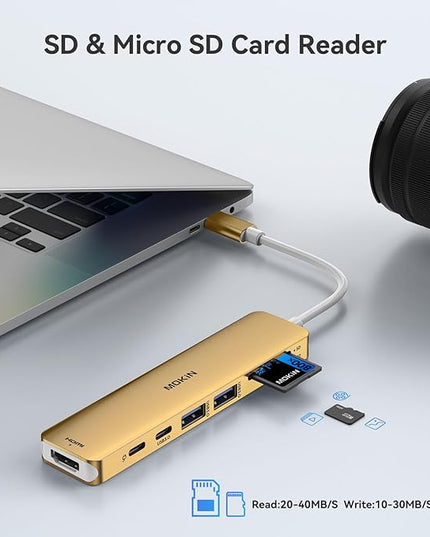 USB C Hub HDMI Adapter for MacBook Pro/Air, MOKiN 7 in 1 USB C Dongle with HDMI, SD/TF Card Reader, USB C Data Port,100W PD, and 2 USB 3.0 Compatible for MacBook Pro/Air, Dell XPS, Lenovo Thinkpad.