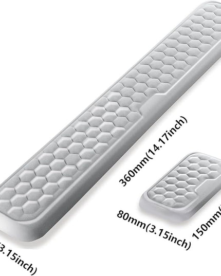 Wrist Rest for Keyboard and Mouse, Upgrade Enlarge Mouse Pad Wrist Rest, Ergonomic Memory Foam, Non-Slip Base for Computer Gaming & Office Work, 2 Piece Set, Grey (14.17x3.15+5.9x3.15 inch)