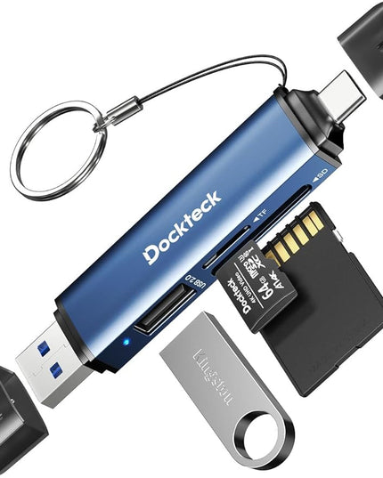 Dockteck SD Card Reader Adapter, 5G Super Speed USB3.0 SD/TF Card Reader, 3-Slot USB A/C to SD/Micro SD/USB A Memory Card Reader for UHS-I SD/Micro SD/SDHC/SDXC/MMC, with OTG for Plug&Play