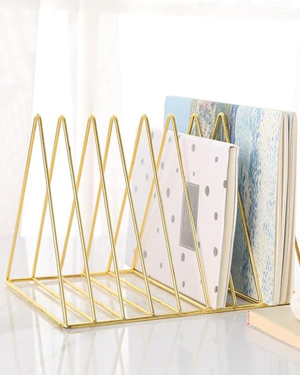 Sooyee 2 Pack 9 Slot Gold Magazine Holder,Desktop File Sorter Organizer Triangle Bookshelf Decor Home Office