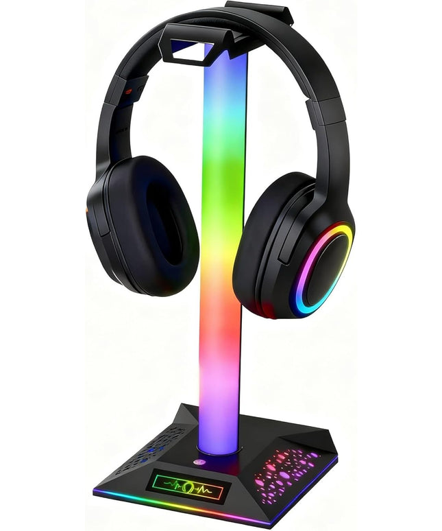 RGB Gaming Headset Stand, LED Headset Holder with 10 Lighting Modes, Headphone Stand Cool Stuff for Boys, Desk PC Gaming Accessories Gifts for Gamers Men Adult, Medium