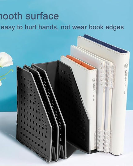 deli 2 Pack 4 Vertical Compartment Binder Holder for Desk Organizer Collapsible Magazine File Holder Adjustable Sturdy Binder Storage Organizer for Office School Home-Black