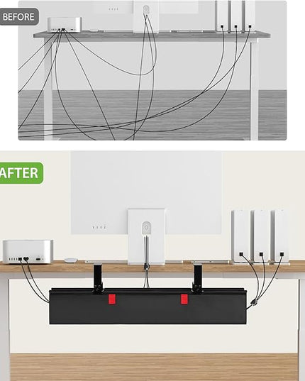KEEGH No Drill Under Desk Cable Management Tray - 28" Cord Management Under Desk - Clamp/Screw Mount - Support Upto 70lbs - Fabric Wire Management - Gaming/PC Cable Tray Cord Hiders for Office/Home