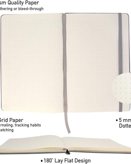 Simply Genius A5 Dotted Hardcover Notebook Pack - 5.7 x 8.4 in, 192 Pages, 4-Pack, Gray Faux Leather - Grid Notebook & Pocket Journal for Business, School & Travel