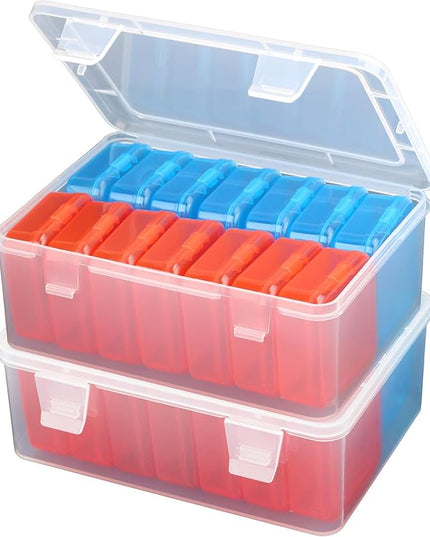 Mathtoxyz Small Bead Organizers(Red, Blue), 30 Pieces Plastic Storage Cases Mini Clear Bead Storage Containers Transparent Boxes with Hinged Lid and Rectangle Clear Craft Supply Case
