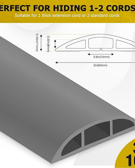 JAHOMFAI Floor Cord Cover 10FT Cord Covers for Wires on Floor Protect Wires & Prevent Trip Hazards, Easy to Cut for Home, Office, School, Concerts, Cavity W0.6in x H0.32in