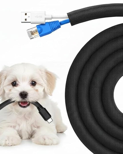 Dog and Cat Cord Protector – Pet-Proof Cable Guard for Wires and Cords – Prevents Pets from Chewing and Damaging Cables – Flexible & Durable – 10ft, 1/4in Diameter, Black (Self-Sealing Design)