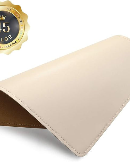 Leather Mouse Pad with Stitched Edge Micro-Fiber Base with Non-Slip Waterproof，Mouse Pad for Computers，Laptop, 8x11Inch (Milky White)
