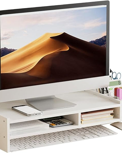 Two Tier Shelf Monitor Stand For Desk, 4.3 Inch Height Monitor Riser With Storage Organizer, Desktop Computer Riser, For Home