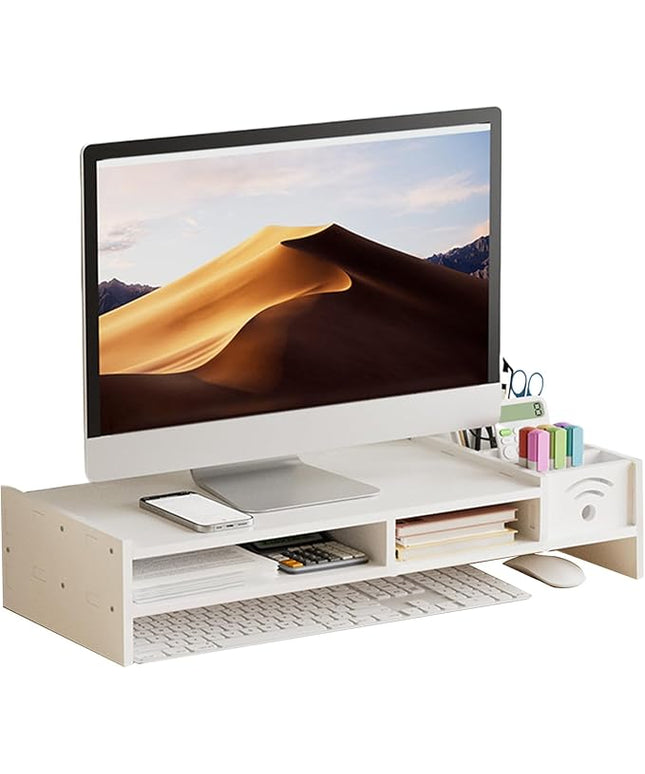 Two Tier Shelf Monitor Stand For Desk, 4.3 Inch Height Monitor Riser With Storage Organizer, Desktop Computer Riser, For Home