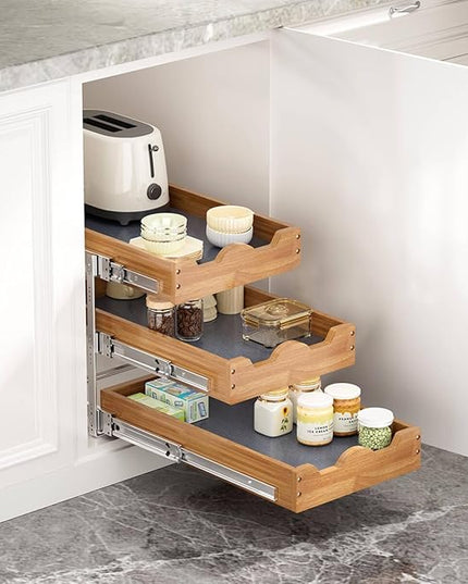 OCG Pull Out Drawer 14" W x 21" D, 3 Tier Pull Out Cabinet Organizer, Heavy-Duty Slide Out Drawer for Cabinets, Base Cabinet Organization for Kitchen, Pantry, Bathroom