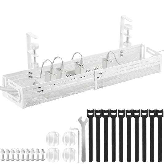 Under Desk Cable Management Tray, No Drill Mesh Cable Tray Cord Organizer