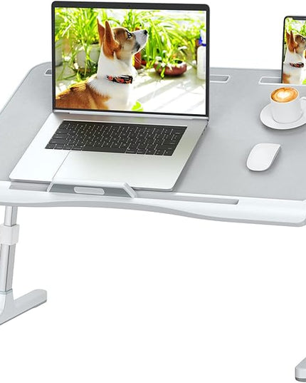 Laptop Bed Desk with Adjustable Heights and Angles, Upgraded-Sturdy Foldable Laptop Lap Desk for Bed/Sofa/Couch/Floor, Lap Tablet Desk (NO Drawer, Grey)