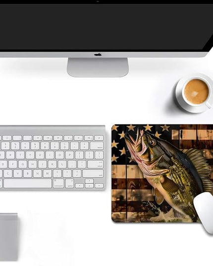 Wooden American Flag Fish Square Mouse pad, Texture, Waterproof, Anti Slip Rubber Base, Computer Mouse pad, Laptop Mouse pad