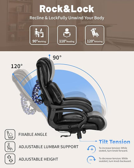 800lbs Executive Office Chair with resistance band, Big and Tall Desk Chair with Lumbar Support, Computer Office Chairs for Heavy People,Desk Chairs with Pocket Spring Cushion,Dual Rubber Wheel