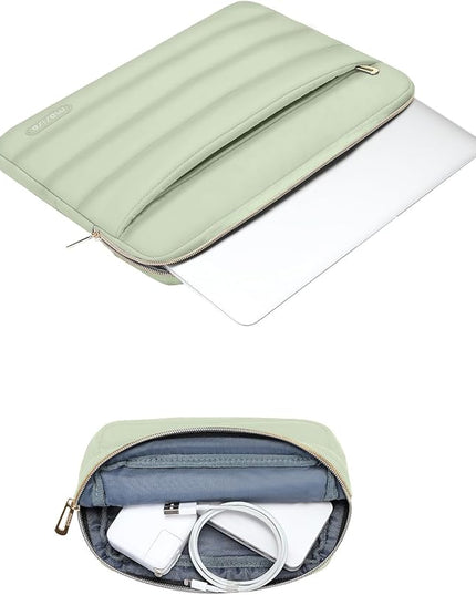 MOSISO 15-15.6 inch Laptop Case, 16 inch Puffy Laptop Sleeve Compatible with MacBook Pro 16, HP Dell ASUS Acer Toshiba Lenovo Notebook Computer, Polyester Horizontal Bag with Small Case, Sage Green