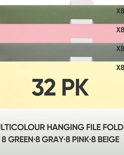 BALEINE 32PK Hanging File Folders, Letter Size Hanging Folders with 1/5-Cut Tabs for Filing Cabinets, File Boxes (32PK, Letter Size)
