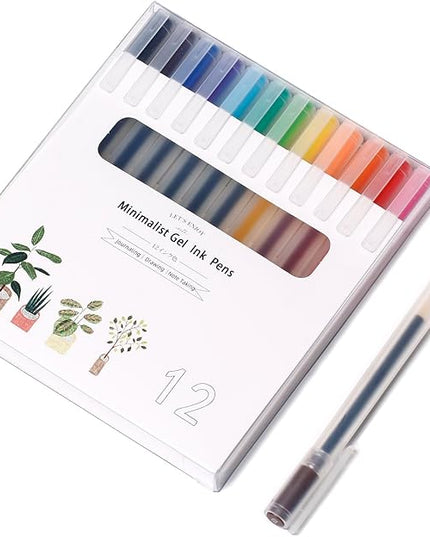 XIZE SH Minimalist Japanese Style Gel Ink Pens Ball Point Pens 0.5mm Fine Point 12 Colored Journaling Pens