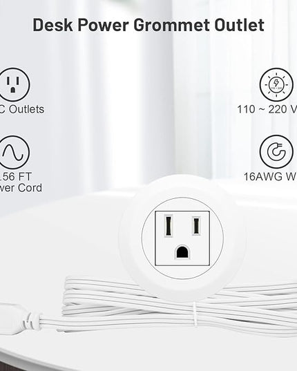 Mini Desktop Power Hub Grommet, Desk Outlet Charge Stantion Build-in 1 US Standard Outlet with 6.56 FT Extension Power Cord,Recessed Power Strip Socket for Table Cabinet Sofa Nightstands
