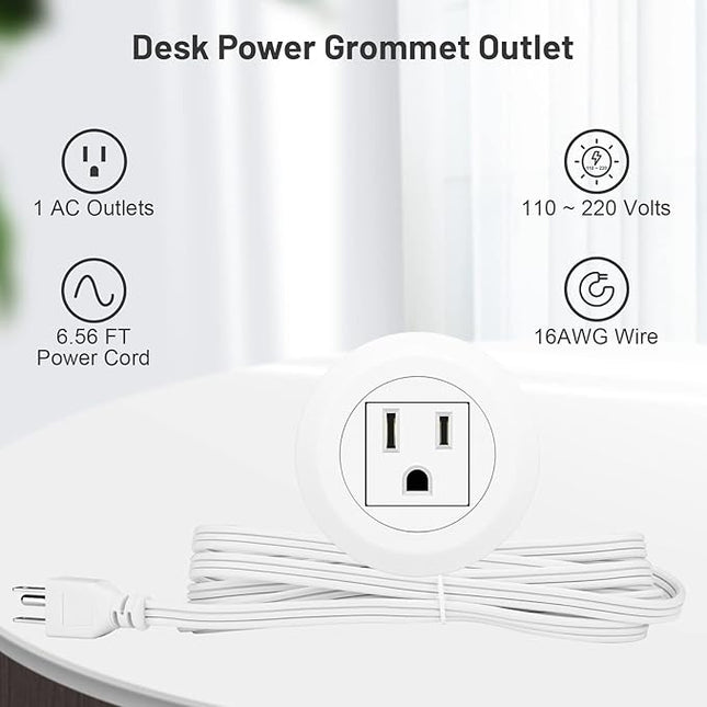 Mini Desktop Power Hub Grommet, Desk Outlet Charge Stantion Build-in 1 US Standard Outlet with 6.56 FT Extension Power Cord,Recessed Power Strip Socket for Table Cabinet Sofa Nightstands
