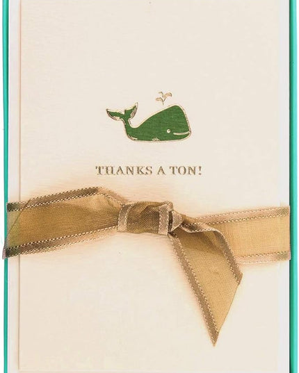 Graphique Whale La Petite Presse Boxed Notecards - 10 Elegant Embossed Green Whale Thanks a Ton! Thank You Cards with Matching Envelopes, 3.25" x 4.75"