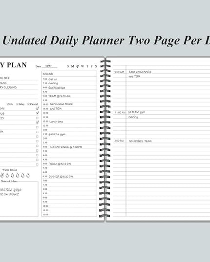 Daily Planner Undated - A4 To Do List Notebook Hourly Schedules, Spiral Appointment Planner for Women and Men,PVC Hardcover, Inner Pocket, Elastic Closure, 8.5" x 11", Grey