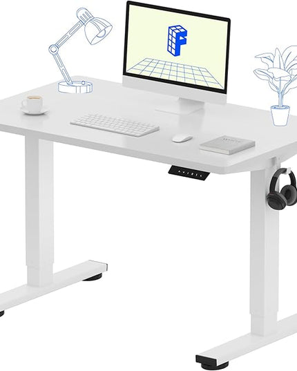 FLEXISPOT EN1 One-Piece Standing Desk 40 x 24 Inches Height Adjustable Desk for Home Office and Computer Workstation (White Frame + White Desktop)