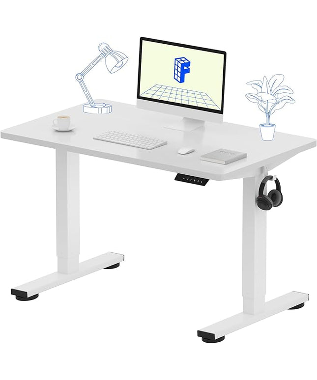 FLEXISPOT EN1 One-Piece Standing Desk 40 x 24 Inches Height Adjustable Desk for Home Office and Computer Workstation (White Frame + White Desktop)